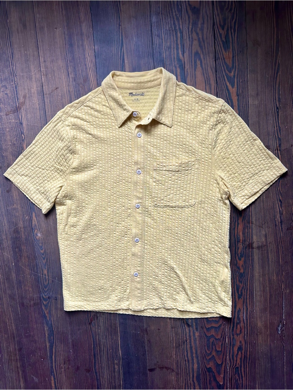 Madewell Short-Sleeve Textured Button-Down Shirt in Pale Yellow
